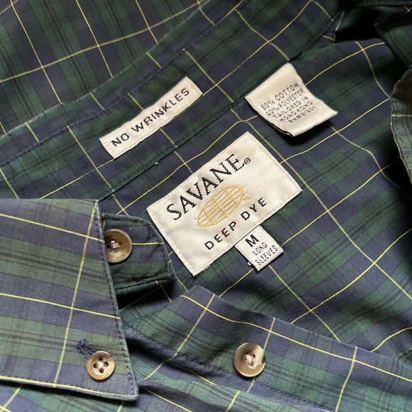 Savane Deep Dye, Green and Blue Plaid Casual Button Down Long Sleeve Shirt - Picture 3 of 8
